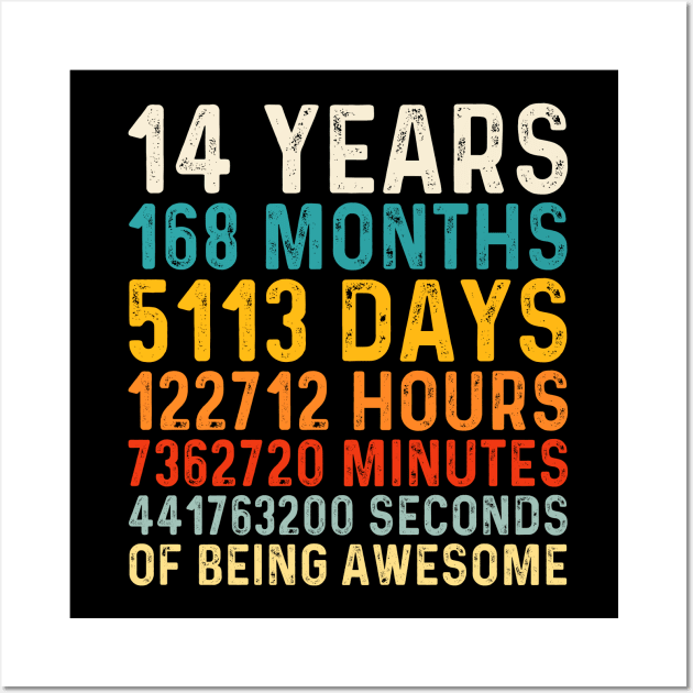 14 Years old of Being Awesome, 14th Birthday Gift Vintage Wall Art by DragonTees